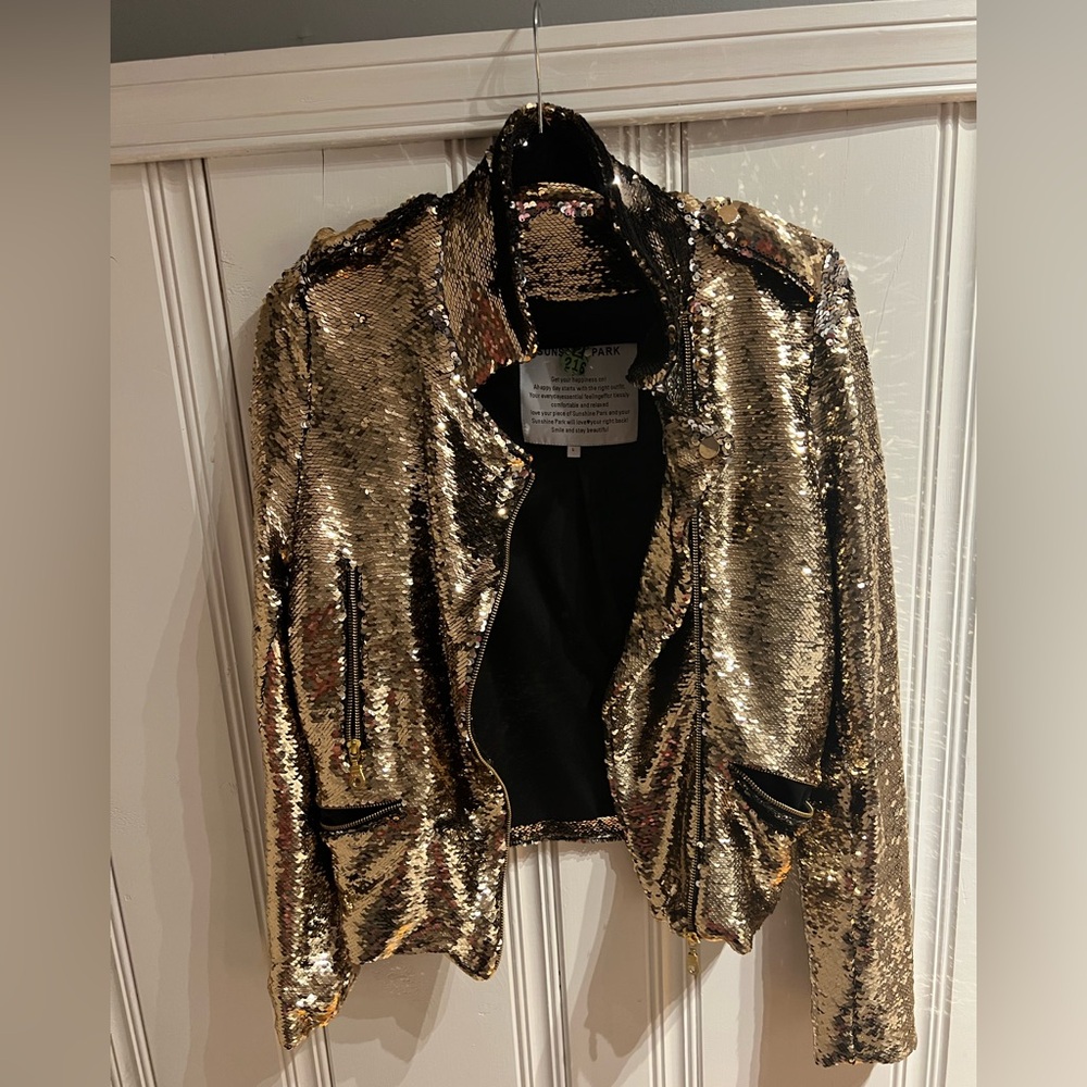 Elegant Gold Sequin Women's Bomber Blazer